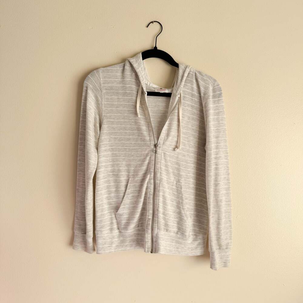 Sundry Grey + White Stripe Full Zip Hooded Lightweight Sweatshirt - Size 0 or XS